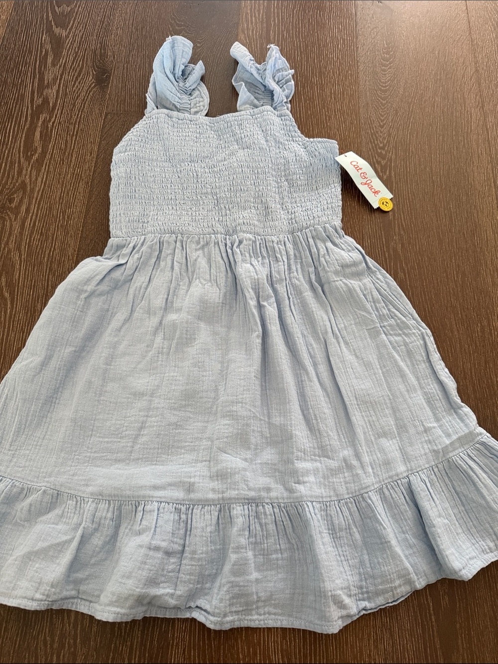 NWT! Cat & Jack Pale Blue Ruffle-Strap Smocked Sundress. Size L